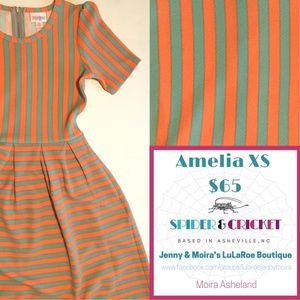 XS LuLaRoe Amelia Dress, Orange and Green Striped